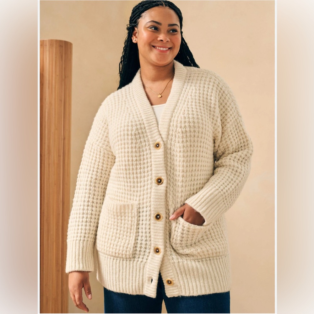 NWT Faherty Frost Waffle Cream Cardigan